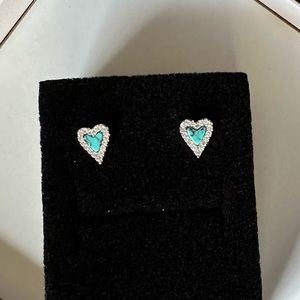 PRIMROSE Sterling Silver Pave Cubic Zirconia Turquoise Heart Studs